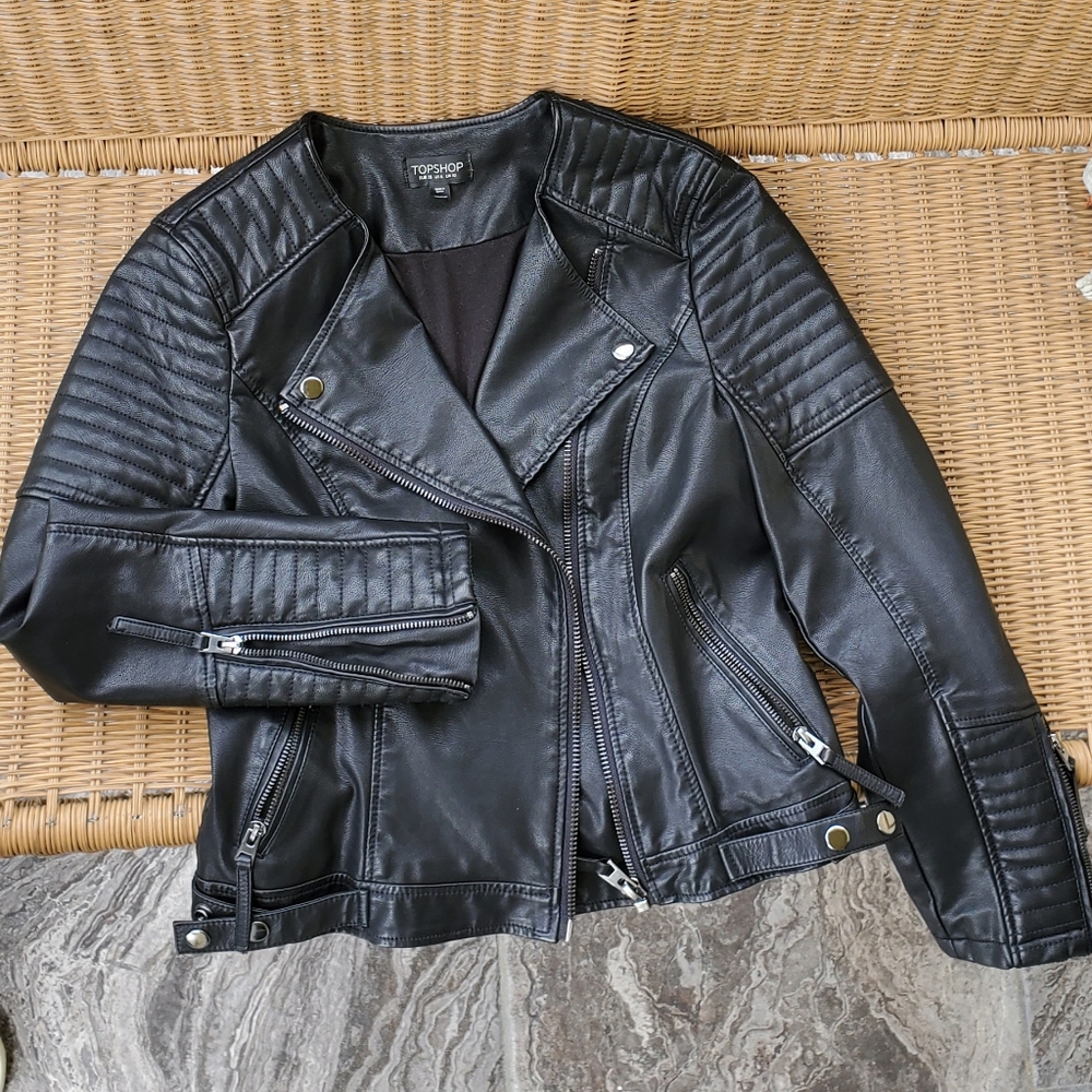 Topshop Faux Leather Moto Jacket, US 6